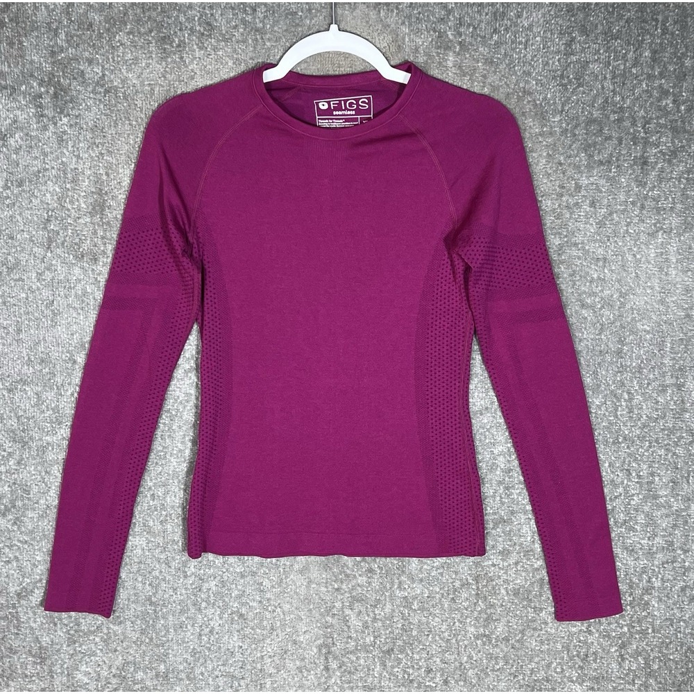 Figs Salta Seamless Long Sleeve Underscrub Womens Sz XS Fuchsia Crew Breathable